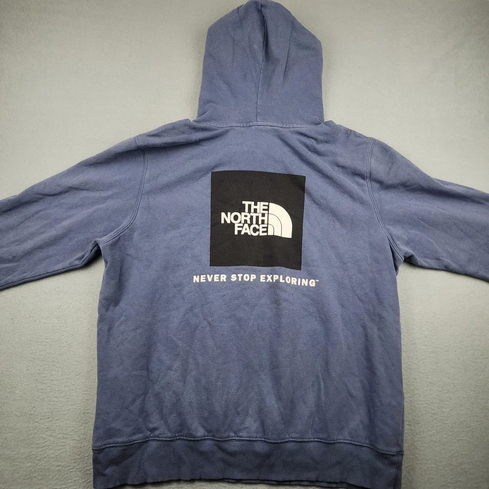 The North Face Hoodie Mens XL Blue Fleece Pullover Graphic Logo Kangaroo Pocket